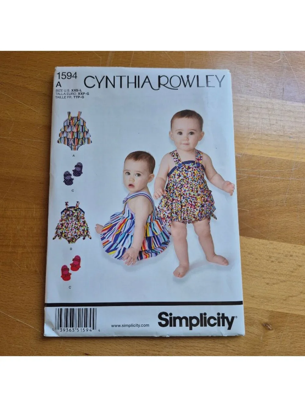 Cynthia Rowley Simplicity Sewing Pattern 1594 Babies Romper & Shoes XS-L Sizes - Picture 1 of 3
